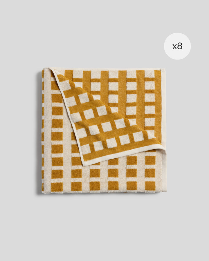 8x Capri Check Towel Bundle - Marigold with Natural