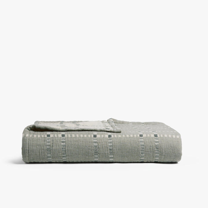 Grid Cotton Wool Coverlet (Moss)