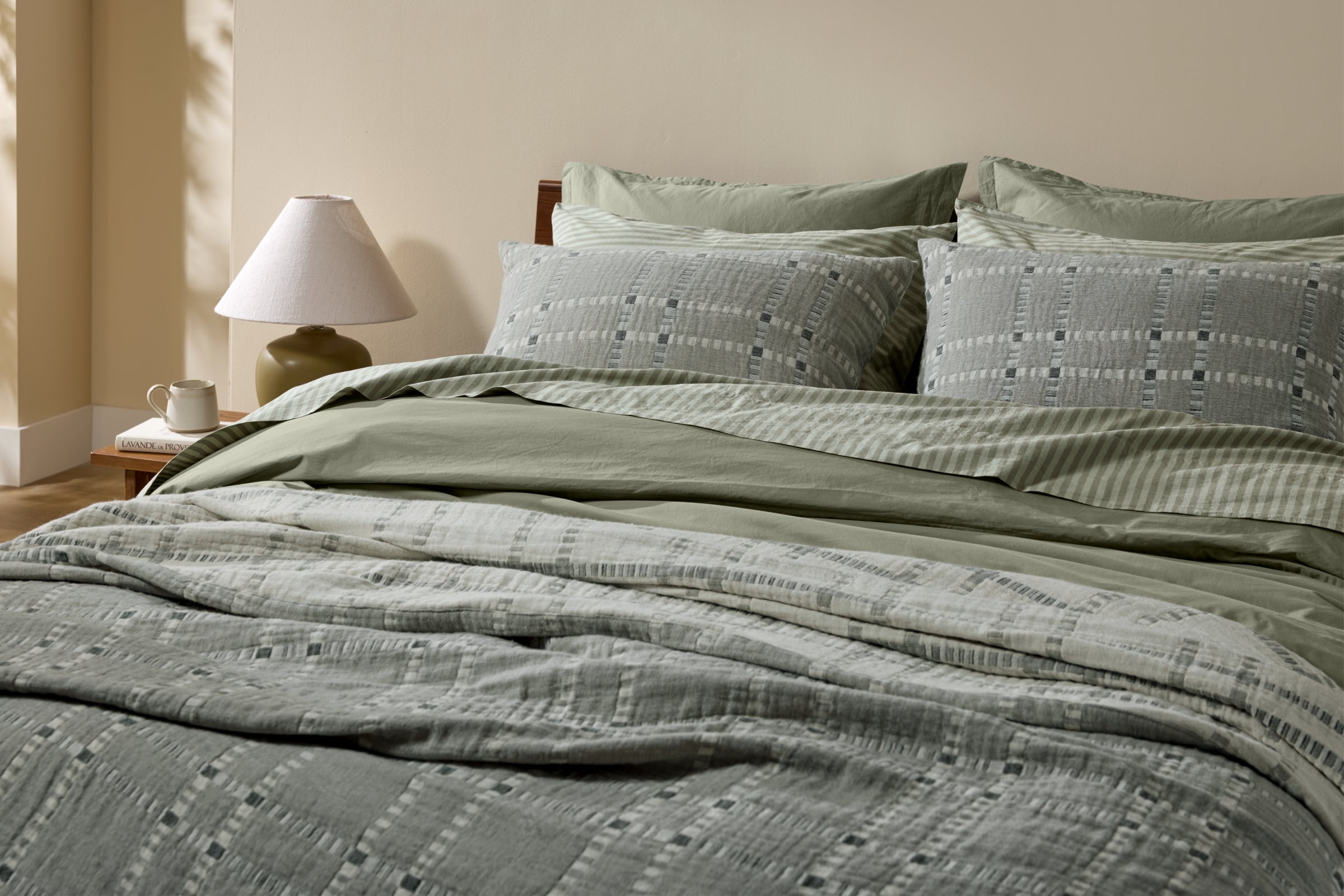 Grid Cotton Wool Coverlet - Thumbnail 2