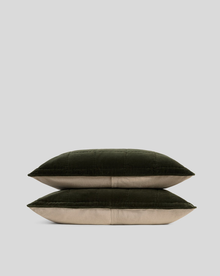 Hand Stitched Velvet Quilted Sham Set (Evergreen)
