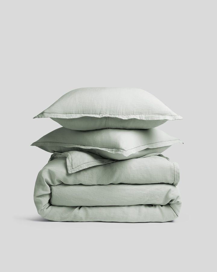 Linen Tencel Duvet Cover Set - Sage K/CK