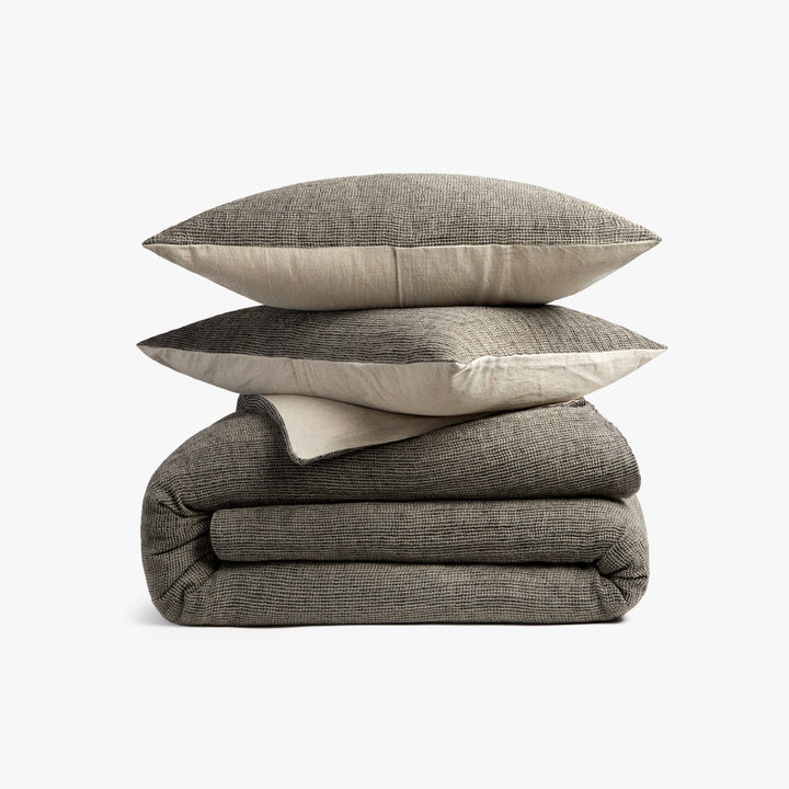 Honeycomb Duvet Cover Set - Soft Black and Natural F/Q