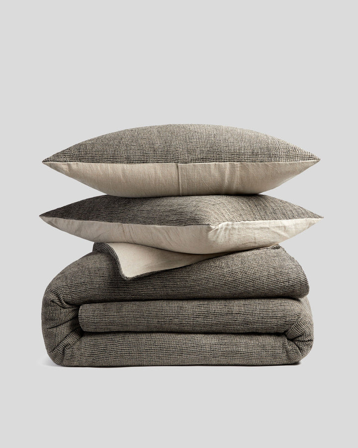 Honeycomb Duvet Cover Set - Soft Black and Natural K/CK