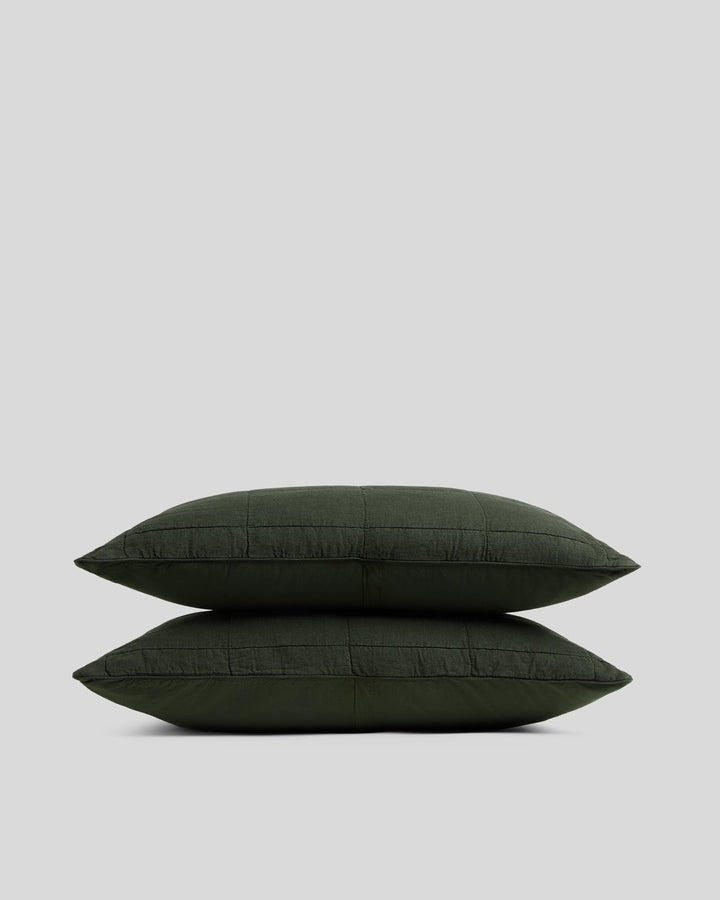 Linen Box Quilted Sham Set (Evergreen)