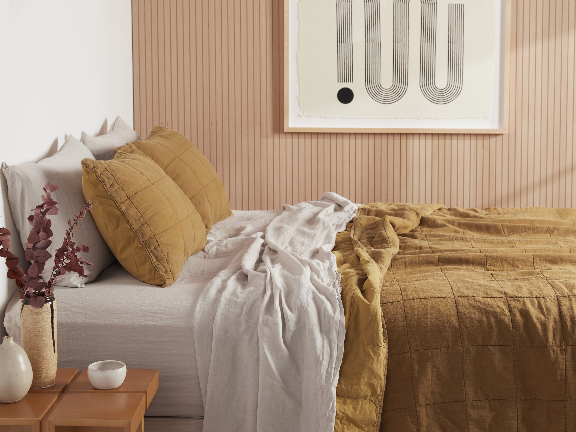 Linen Box Quilt Fabric Swatch (Ochre) Ochre