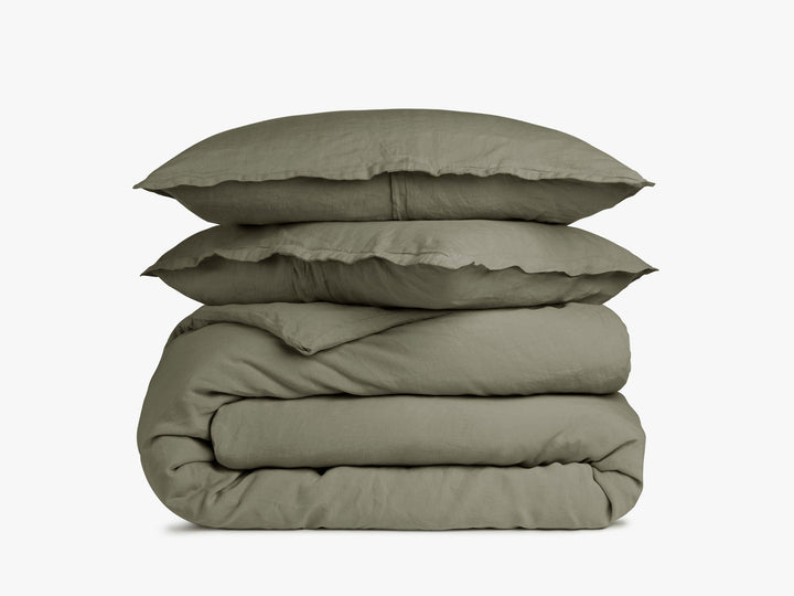 Linen Duvet Cover Set - Moss K/CK