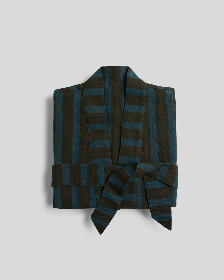 Linen Stripe Robe (Evergreen and Peacock)