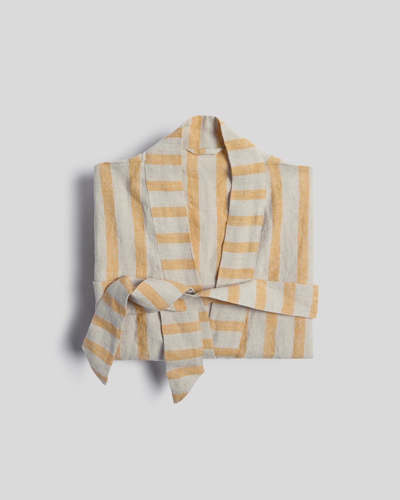 Women's Linen Stripe Robe (Natural and Yellow) - Natural and Yellow /Small