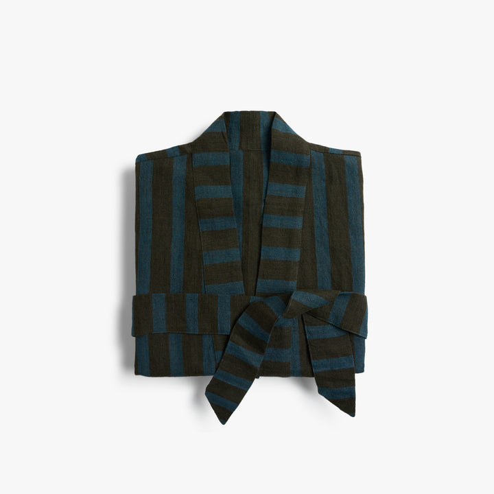 Linen Stripe Robe (Evergreen and Peacock)