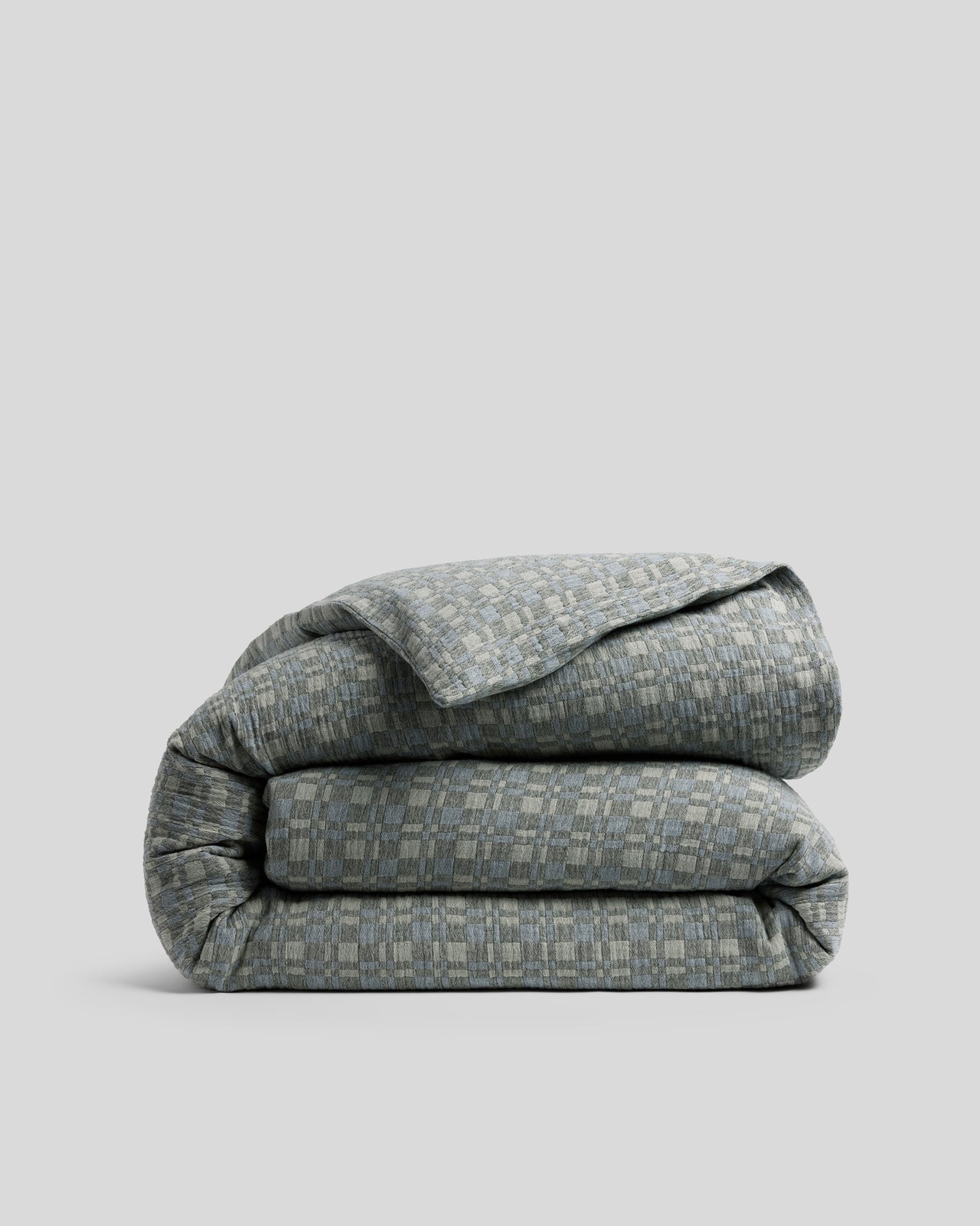 Modern Check Jacquard Duvet Cover (Dusk and Moss) - King/ Cal King / Dusk and Moss