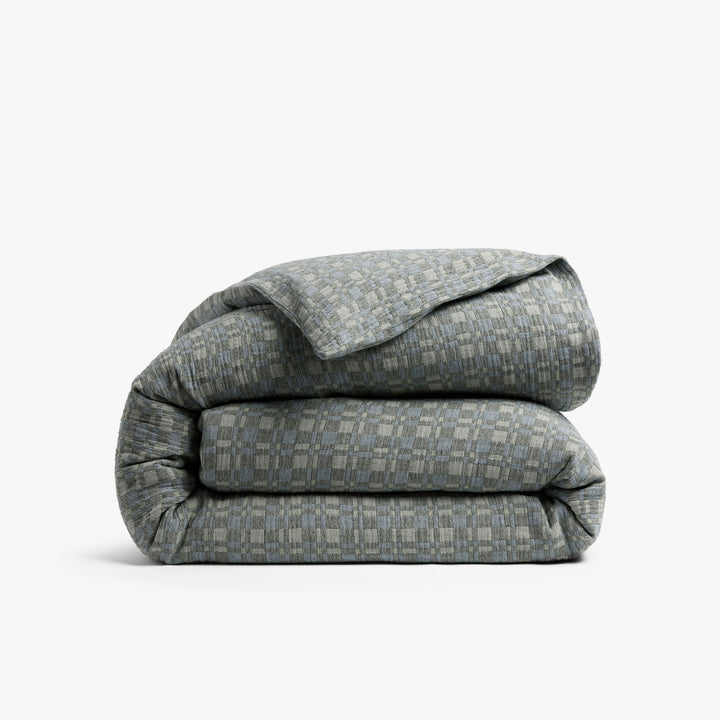 Modern Check Jacquard Duvet Cover (Dusk and Moss)