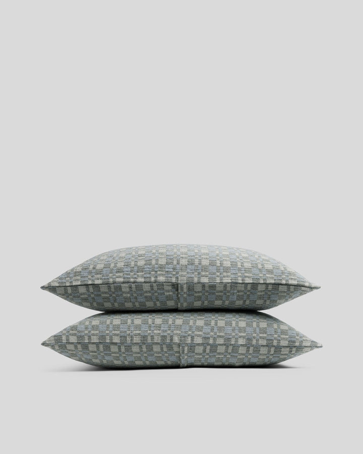 Modern Check Jacquard Sham Set (Dusk and Moss)