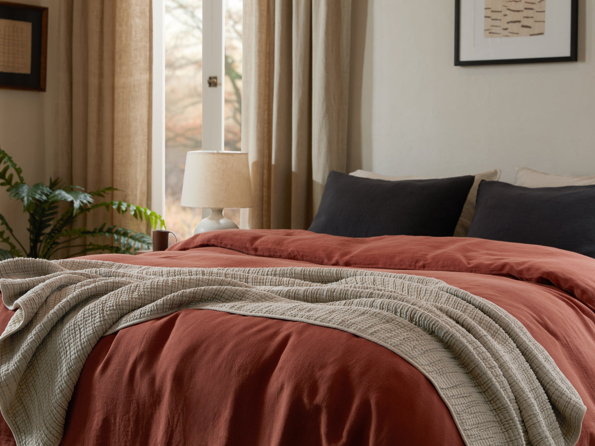 Parachute Cloud Organic Cotton/Linen Gauze Throw Blanket – Bone 50x70, Lightweight & Fringed