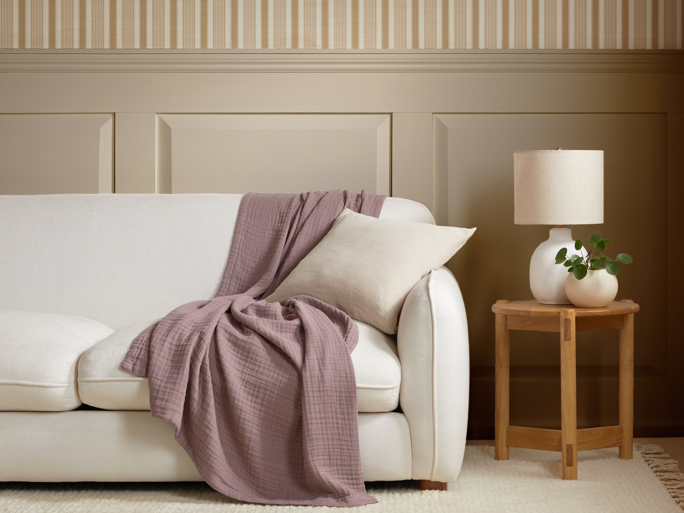 Parachute Cloud Linen Gauze Throw in Bone, soft cotton-linen blend with subtle texture