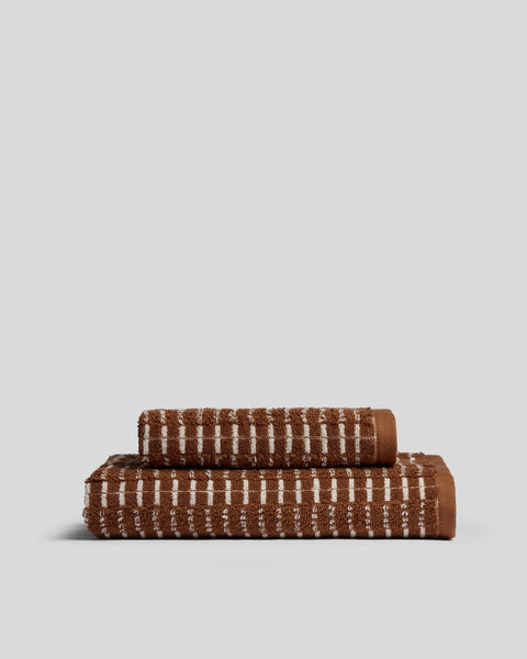 tobacco towels Organic Ladder Stripe Towels (Tobacco and Cream)