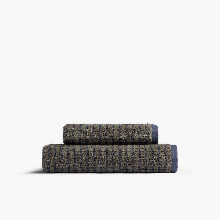 Organic Ladder Stripe Towels (Moss and Dusk)