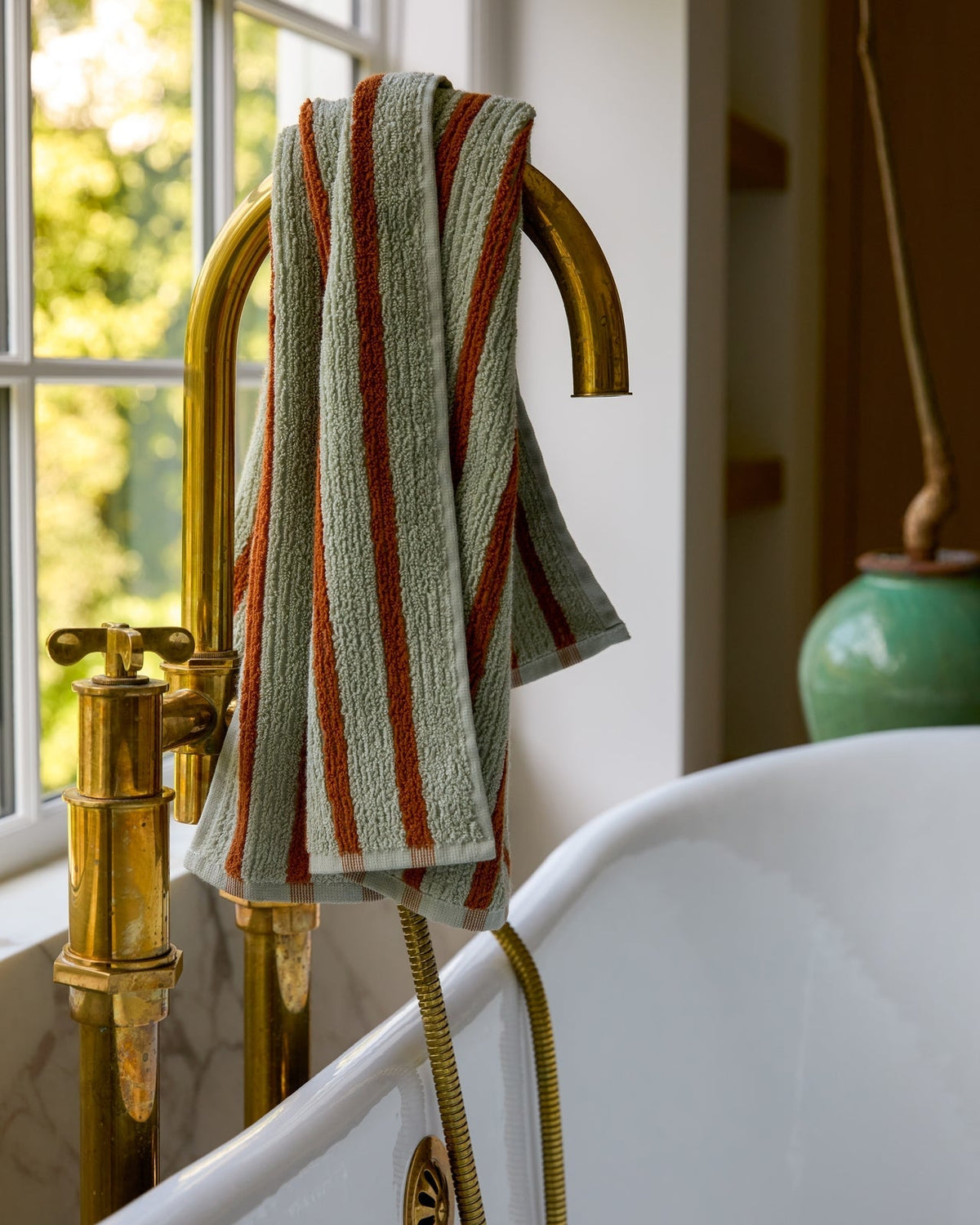 Parachute Organic Resort Stripe Towels — Sage with Russet Bath Towel / Sage with Russet