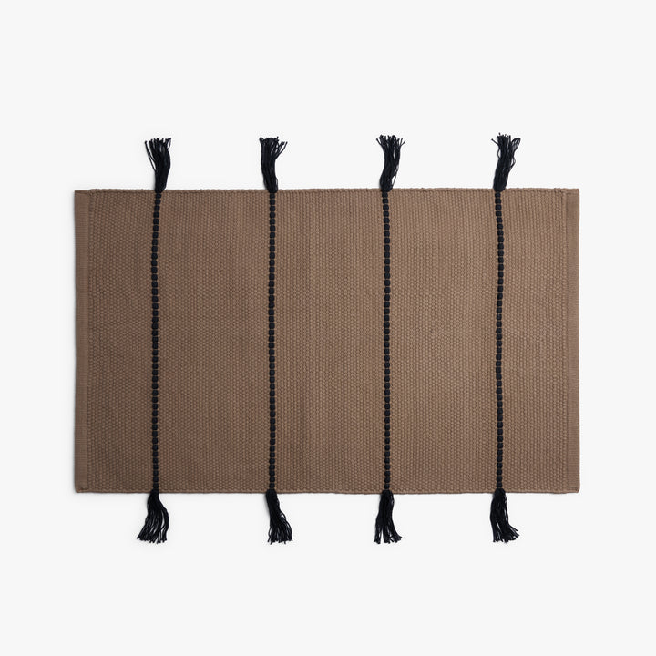 Organic Tassel Bath Rug (Warm Grey and Soft Black)
