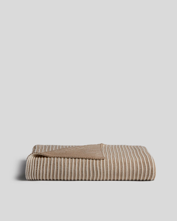Organic Two Tone Rib Knit Throw (Cream and Flax)