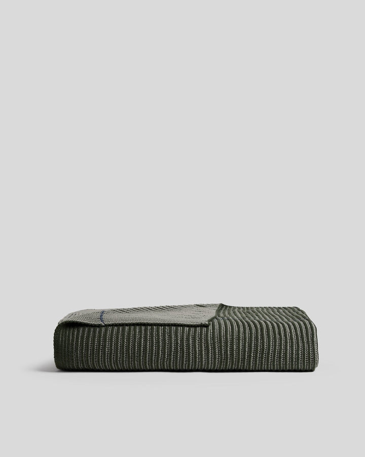 Organic Two Tone Rib Knit Throw (Moss and Evergreen)