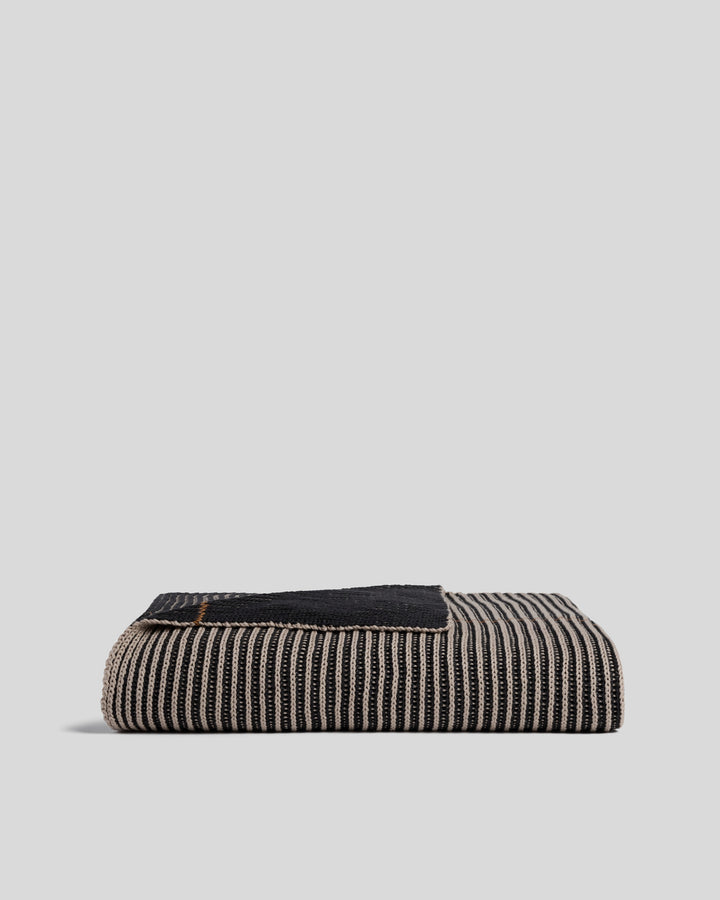 Organic Two Tone Rib Knit Throw (Toast and Onyx)