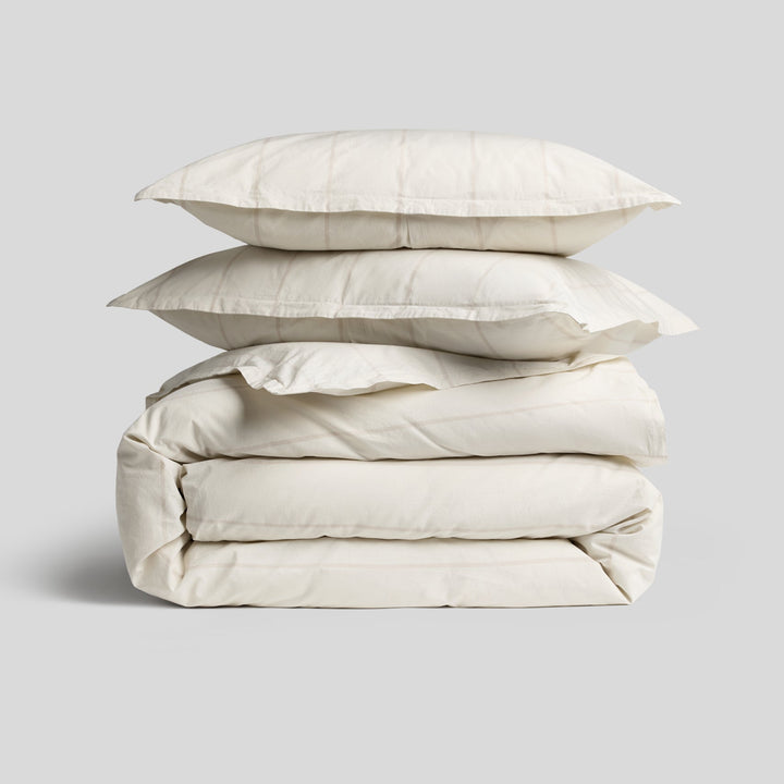 Percale Duvet Cover Set - Bone Stripe TW/XL