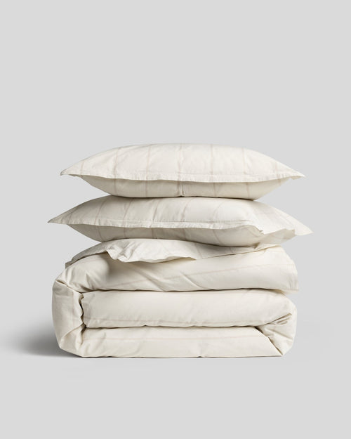 Percale Duvet Cover Set - Bone Stripe (Full/Queen)