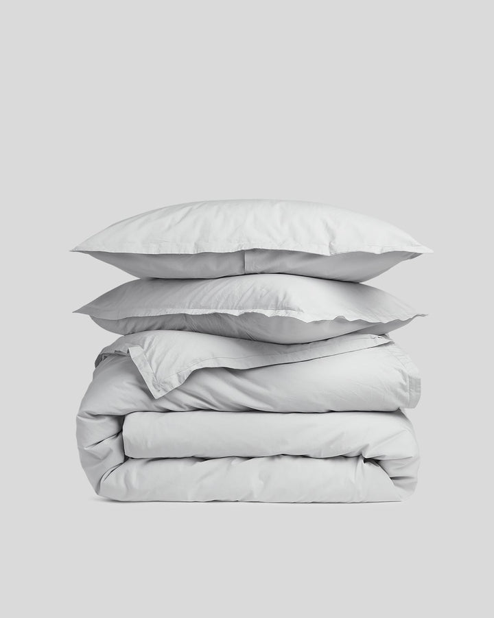 Percale Duvet Cover Set - Light Grey F/Q