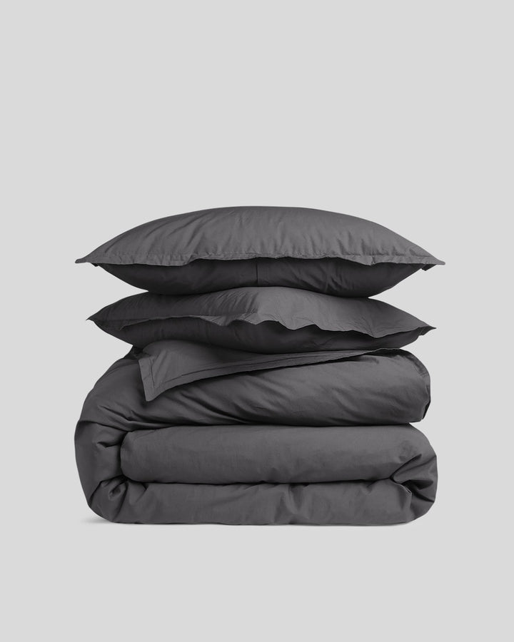 Percale Duvet Cover Set - Slate K/CK