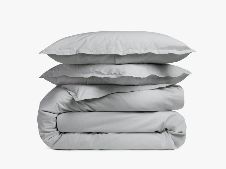 Percale Duvet Cover Set - Light Grey F/Q