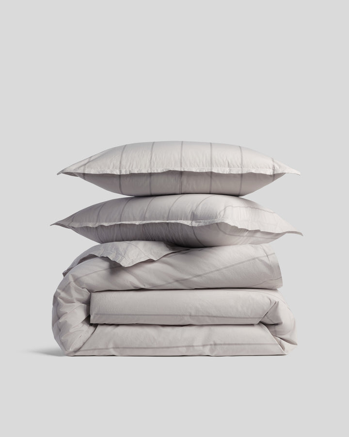 Percale Duvet Cover Set - Pebble Stripe F/Q