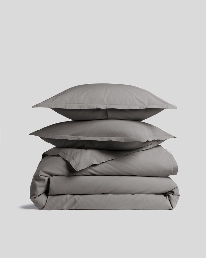 Percale Duvet Cover Set - Pebble F/Q