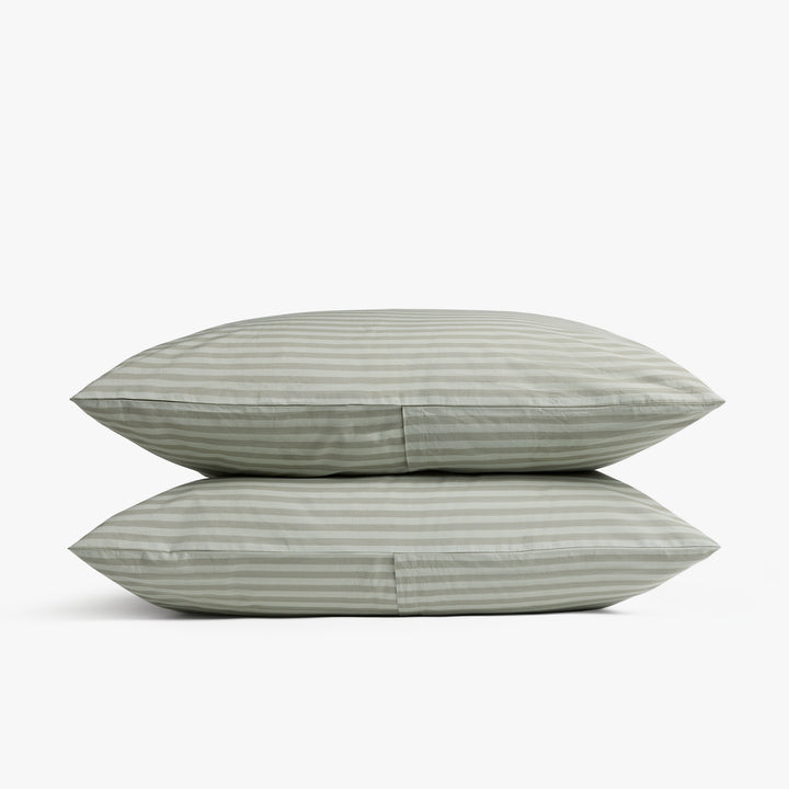 Percale Pillowcase Set (Moss Stripe)
