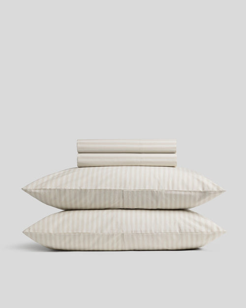 Percale Sheet Set - Bone Stripe (Queen, Side Envelope)