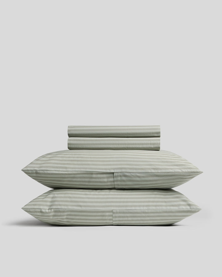 Percale Sheet Set - Moss Stripe F/Q