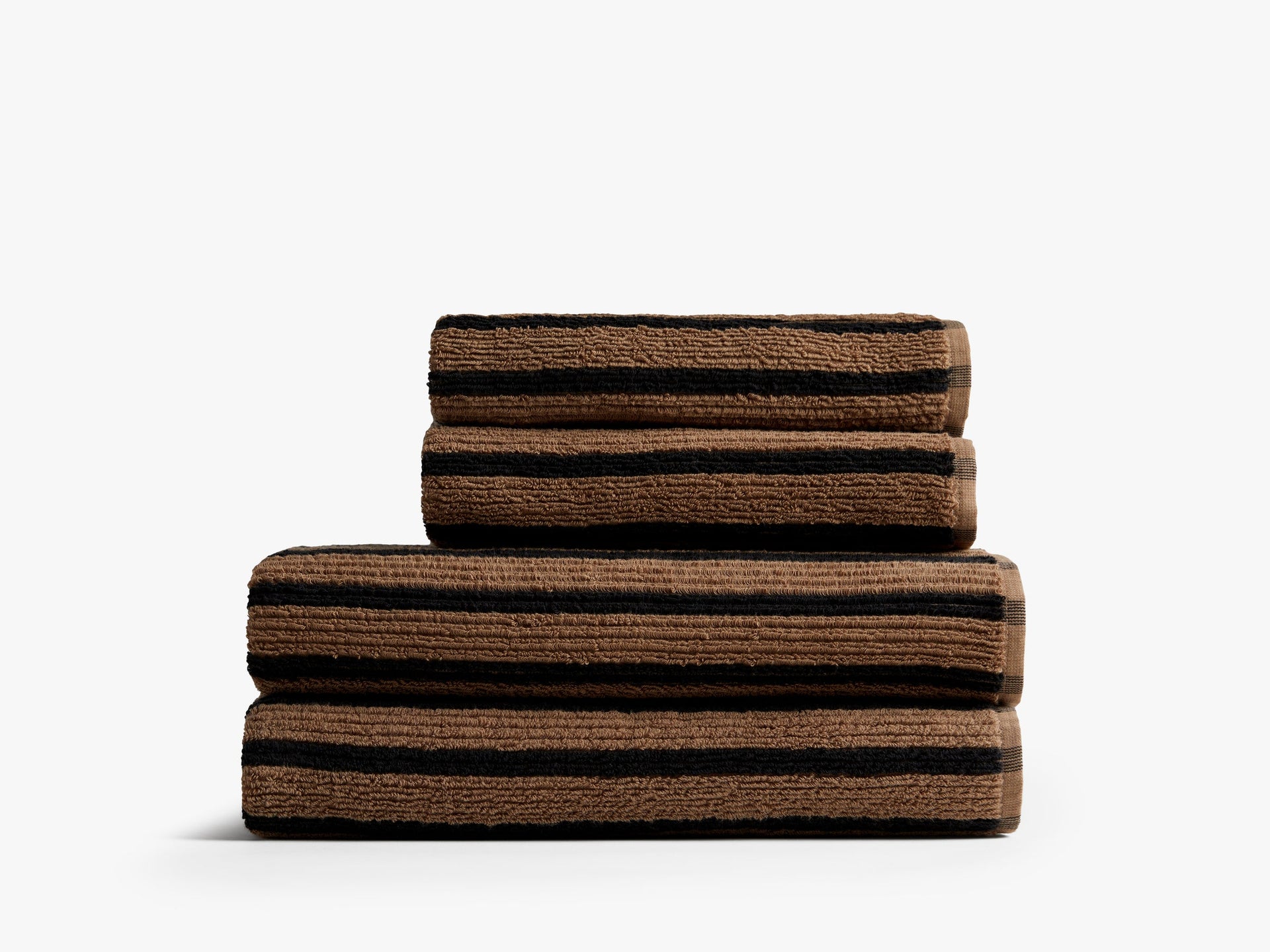 2+2 Organic Resort Stripe Bath Bundle - Camel with Soft Black