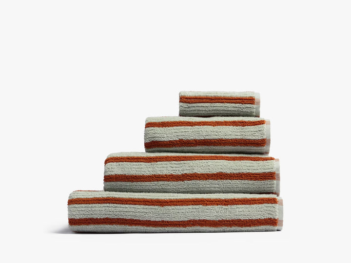 Organic Resort Stripe Towels (Sage with Russet)