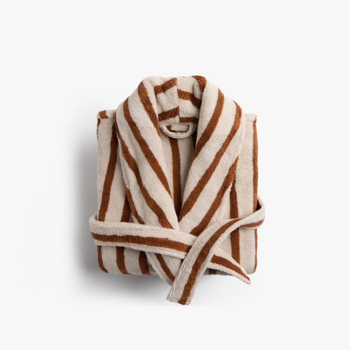 Terry Stripe Robe (Bone and Tobacco)