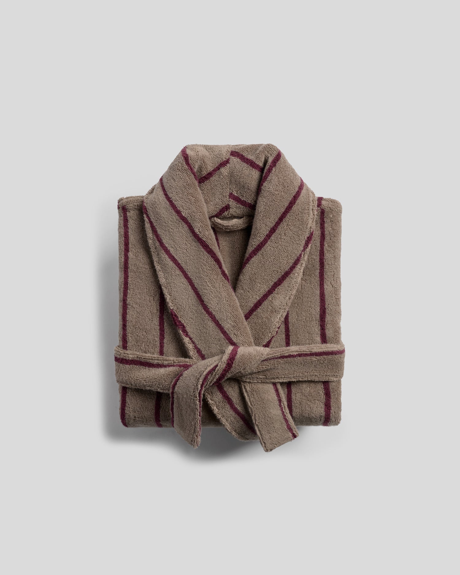 Turkish Cotton Stripe Robe - Small / Warm Grey with Garnet