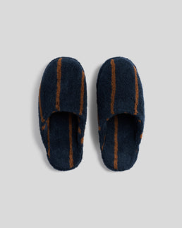 Turkish Cotton Stripe Slippers (Ink with Tobacco)