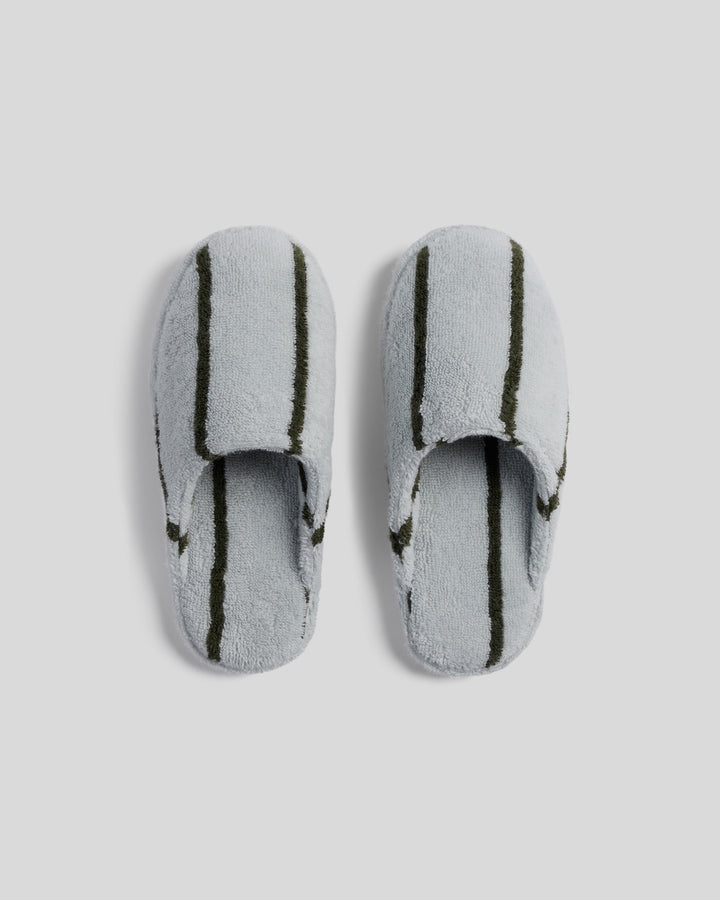 Turkish Cotton Stripe Slippers (Sky with Evergreen)