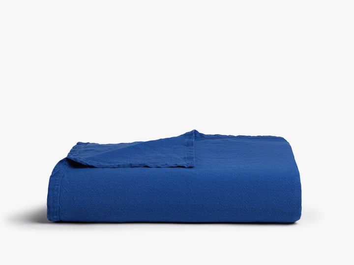 Vintage Linen Bed Blanket (Cobalt)